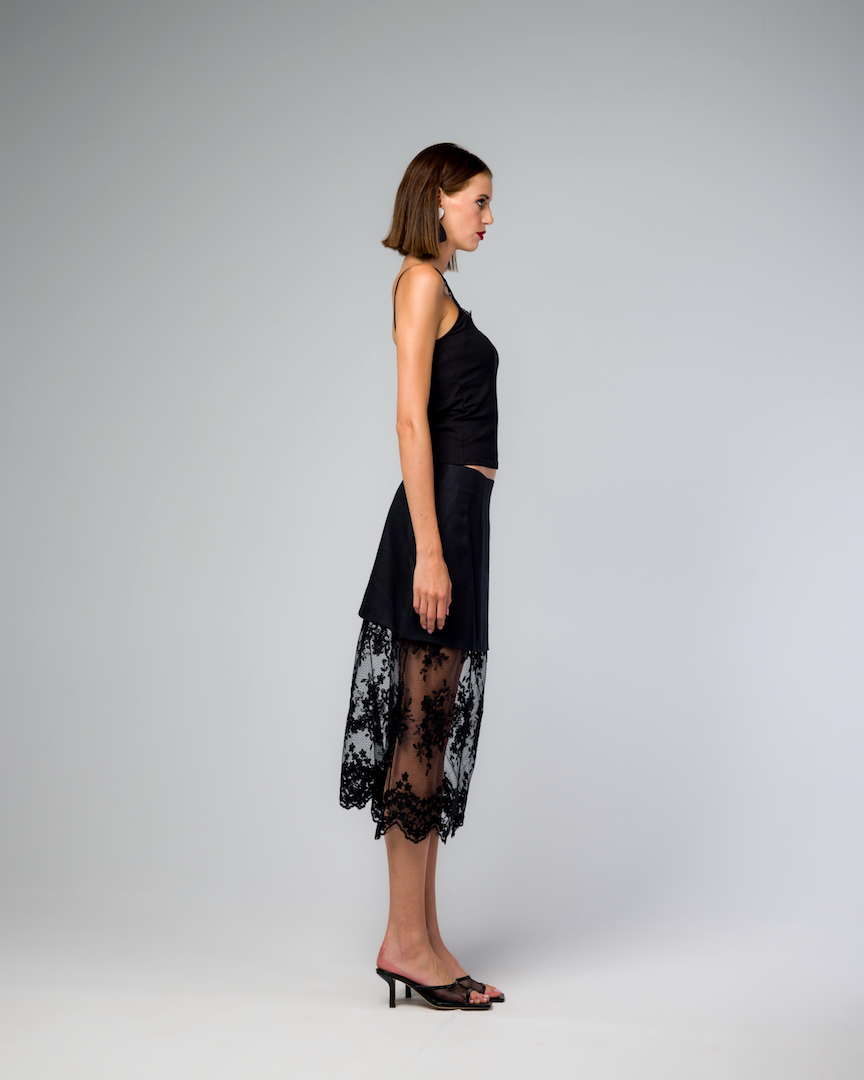 THE LINEN & LACE MIX SKIRT