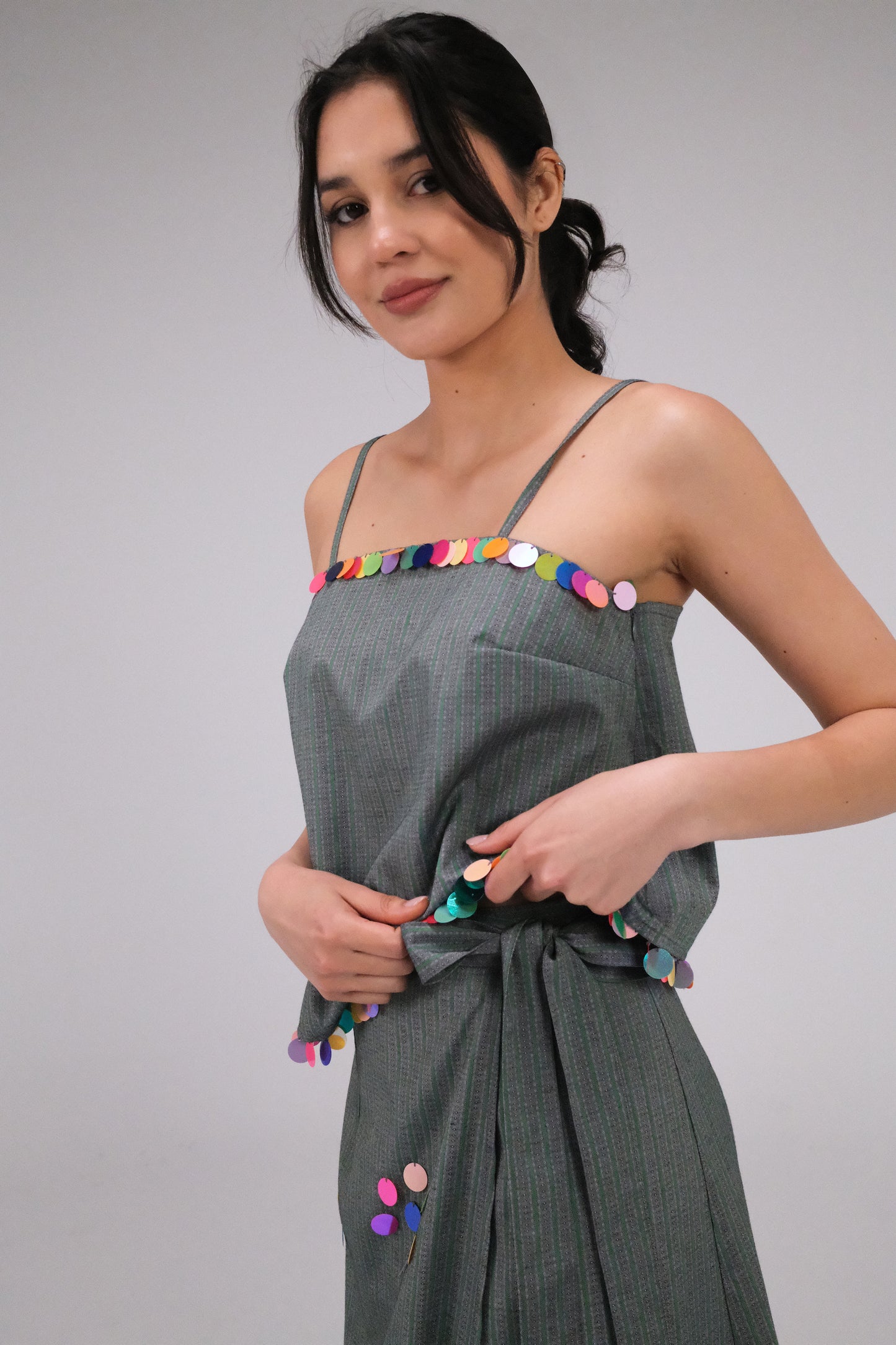 THE GREEN STRIPED WRAP SKIRT WITH COINS