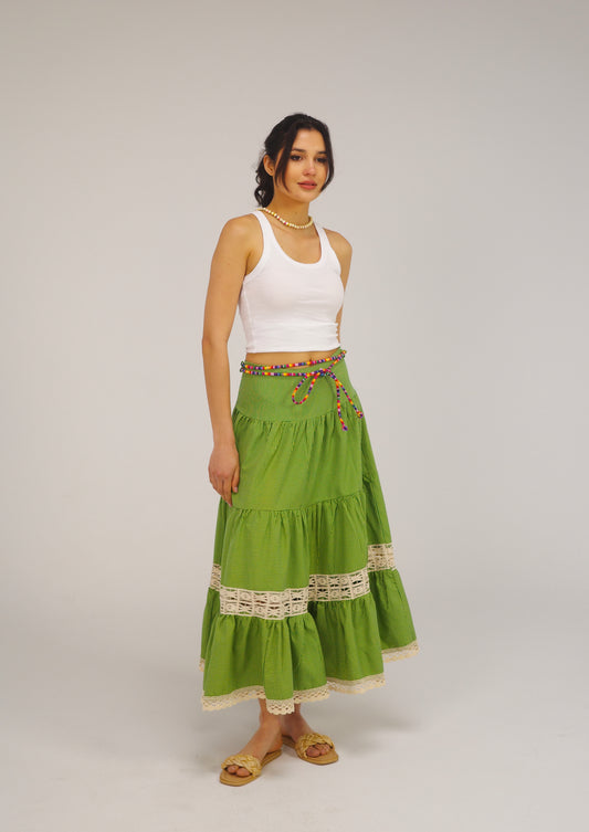 THE MAXI RUFFLED GREEN SKIRT