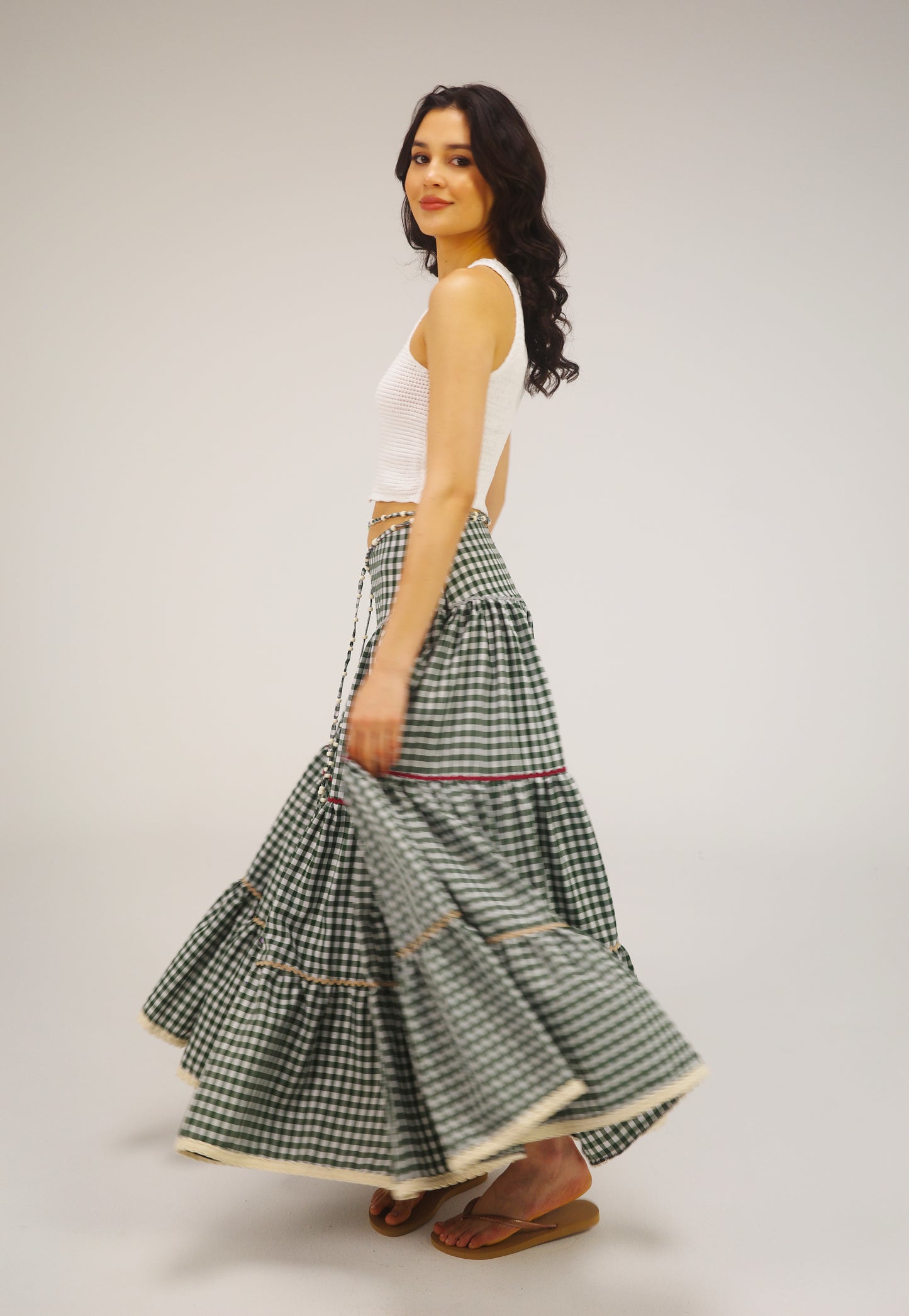 THE ZIGZAG GINGHAM MAXI SKIRT IN GREEN