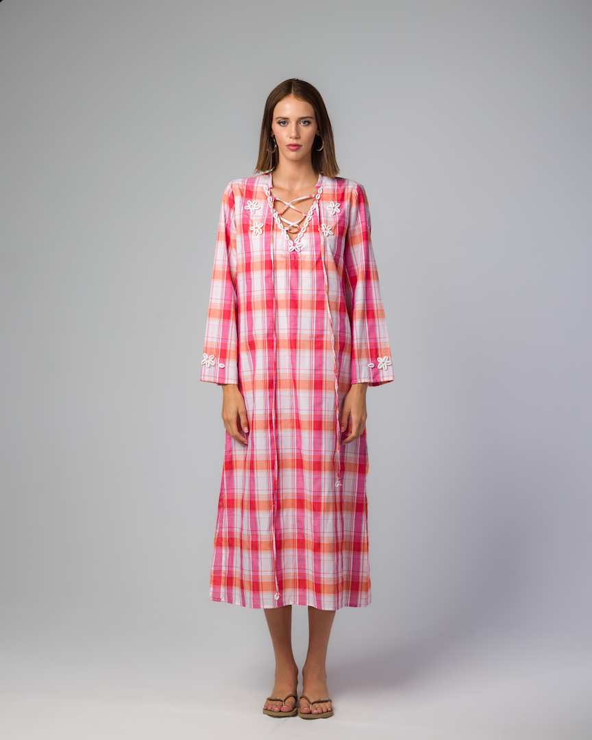 PINK & ORANGE MAXI CHECKS DRESS