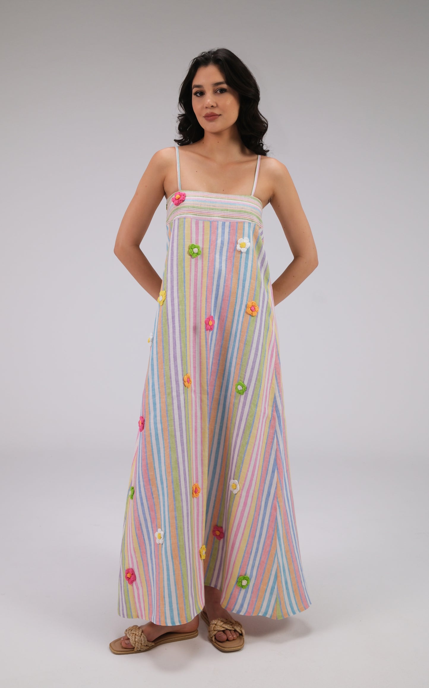 THE DAISY MAXI STRIPED DRESS IN WHITE