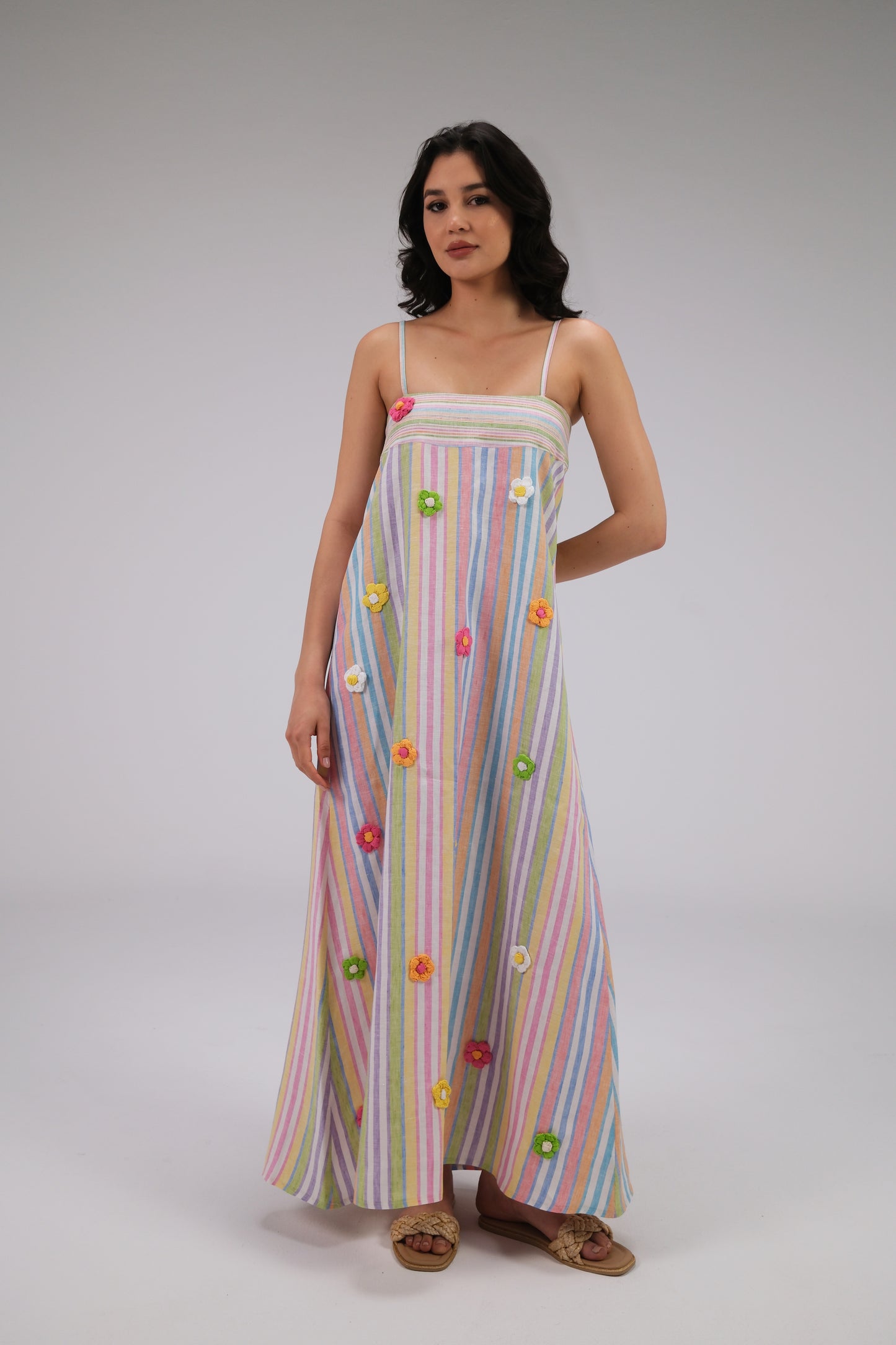 THE DAISY MAXI STRIPED DRESS IN WHITE