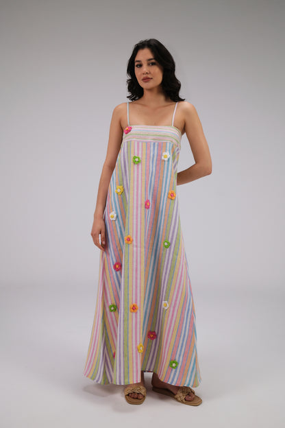 THE DAISY MAXI STRIPED DRESS IN WHITE