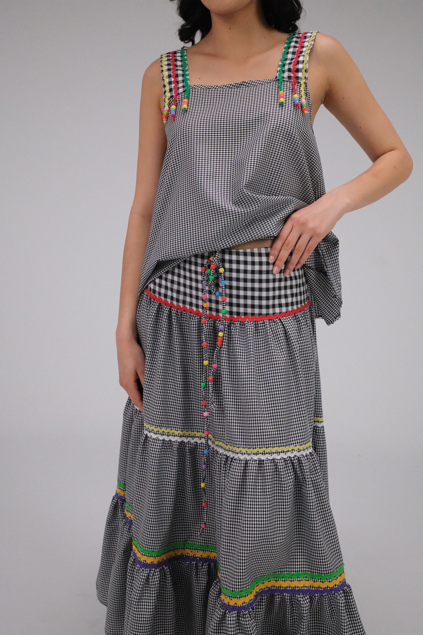 THE ZIGZAG GINGHAM MAXI SKIRT IN BLACK