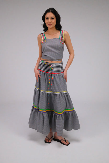 THE ZIGZAG GINGHAM MAXI SKIRT IN BLACK