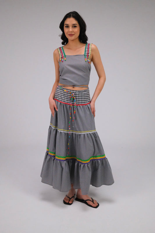 THE ZIGZAG GINGHAM MAXI SKIRT IN BLACK