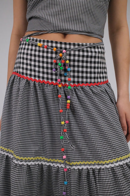 THE ZIGZAG GINGHAM MAXI SKIRT IN BLACK