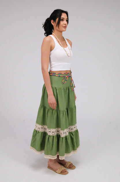 THE MAXI RUFFLED GREEN SKIRT