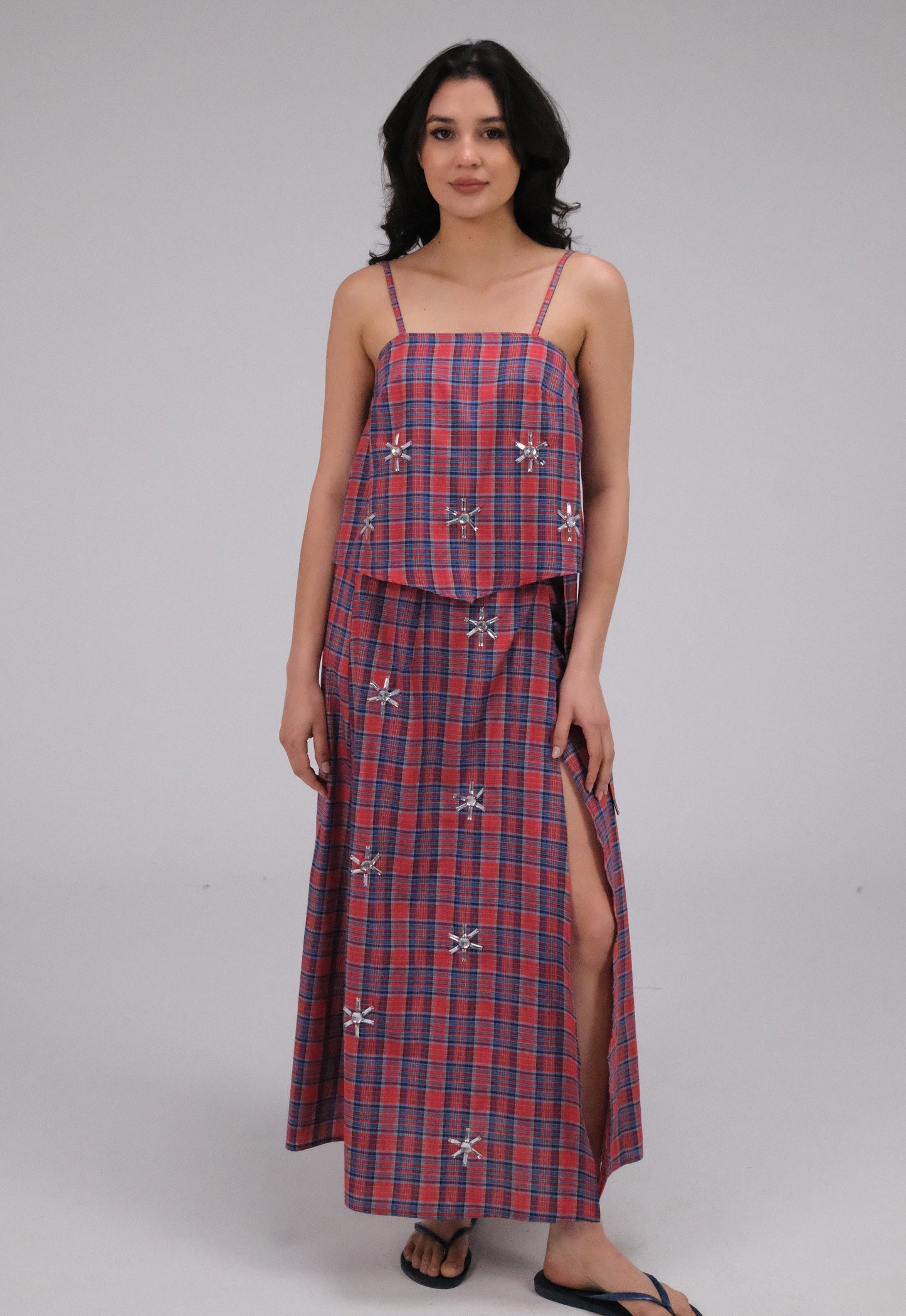 THE RED CHECKED WRAP SKIRT