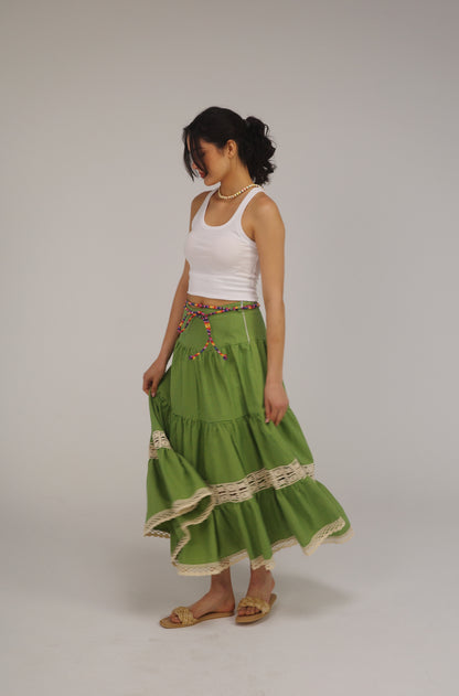 THE MAXI RUFFLED GREEN SKIRT