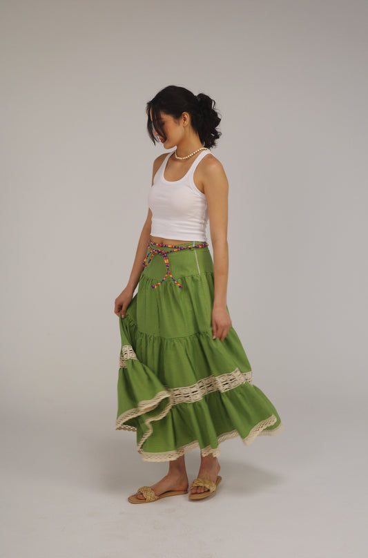 THE MAXI RUFFLED GREEN SKIRT