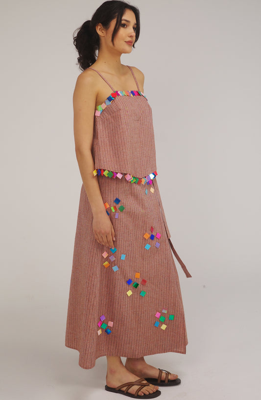 THE LIGHT ORANGE WRAP SKIRT WITH COINS