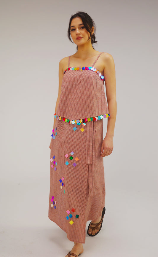 THE LIGHT ORANGE WRAP SKIRT WITH COINS