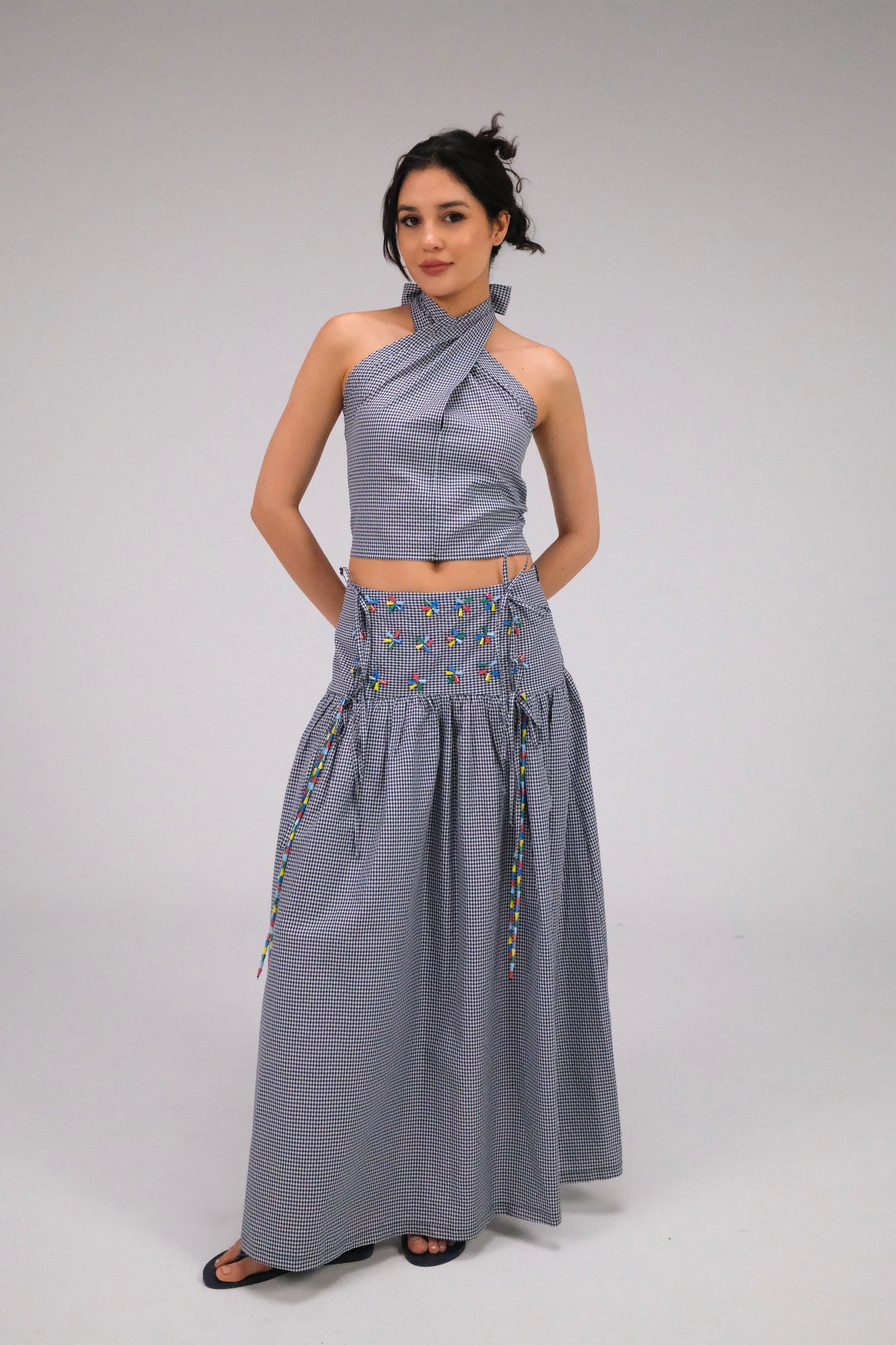 THE DARK BLUE GINGHAM MAXI SKIRT