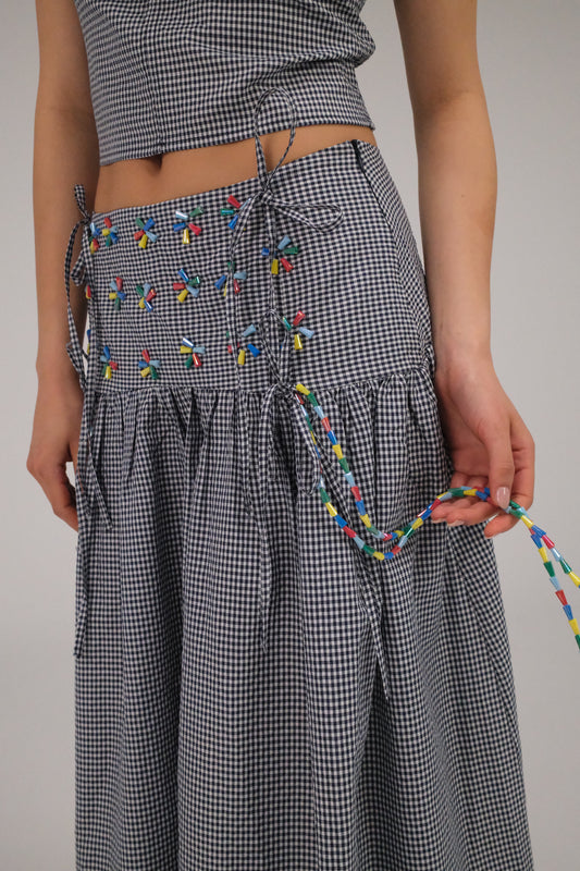 THE DARK BLUE GINGHAM MAXI SKIRT
