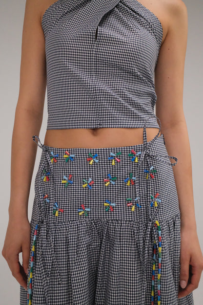 THE DARK BLUE GINGHAM MAXI SKIRT