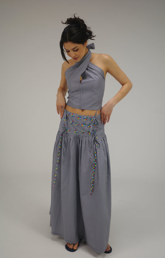 THE DARK BLUE GINGHAM MAXI SKIRT