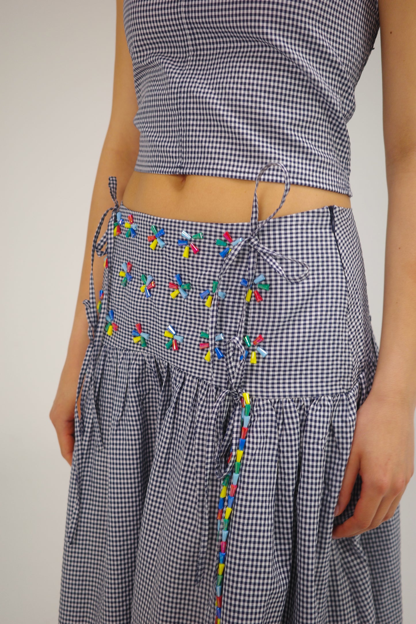 THE DARK BLUE GINGHAM MAXI SKIRT