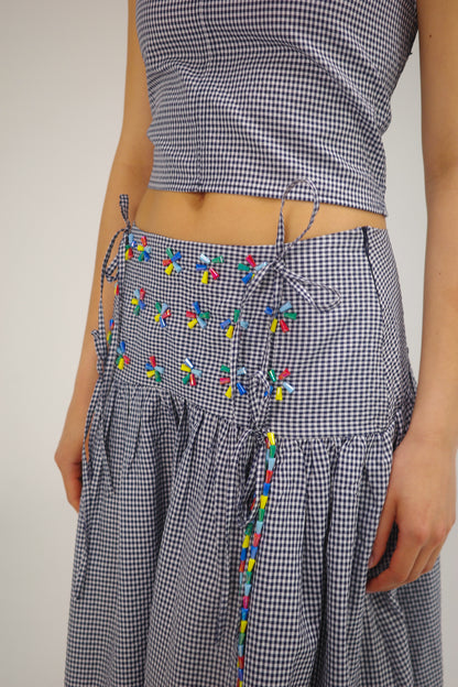THE DARK BLUE GINGHAM MAXI SKIRT