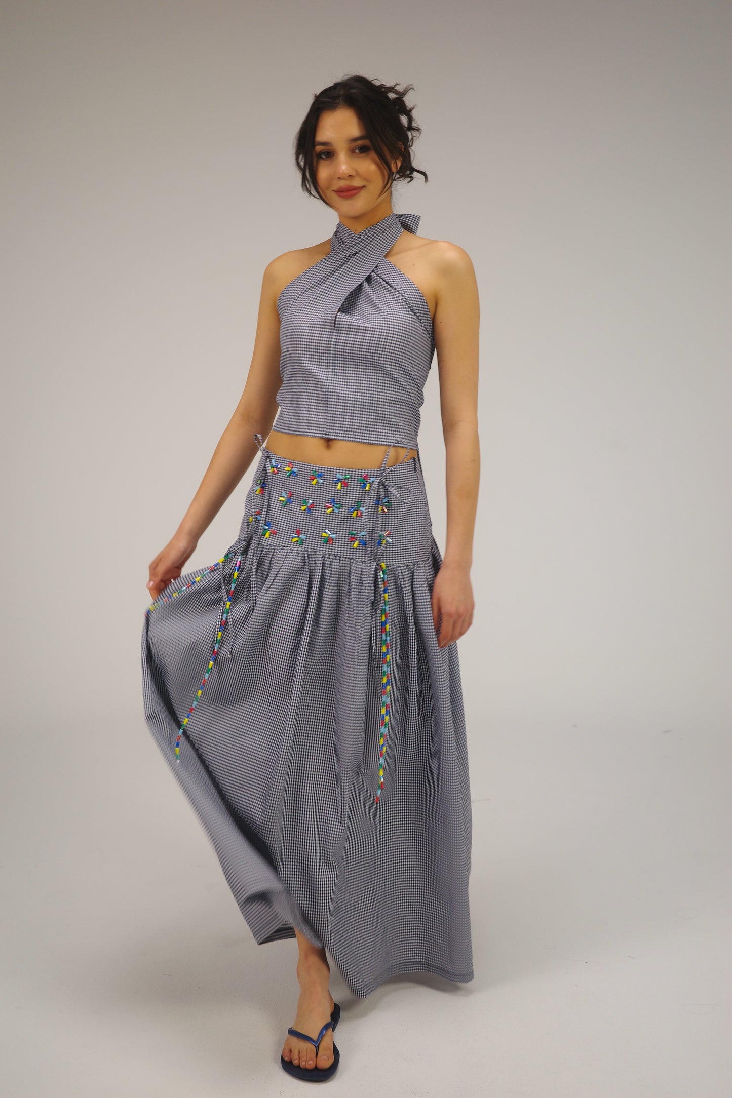 THE DARK BLUE GINGHAM MAXI SKIRT