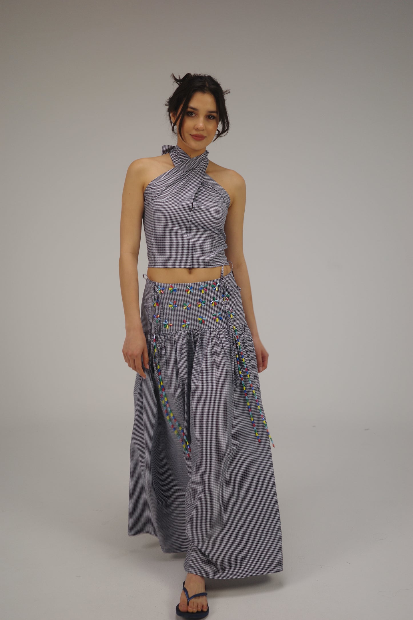 THE DARK BLUE GINGHAM MAXI SKIRT