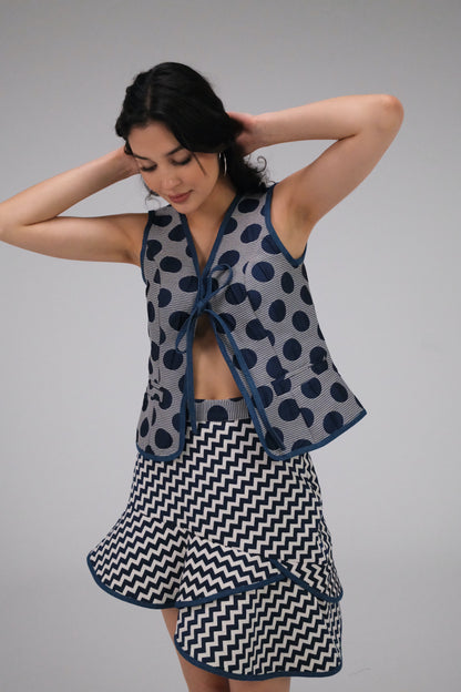 THE ZIGZAG ASYMMETRICAL MINI SKIRT WITH DENIM TRIM