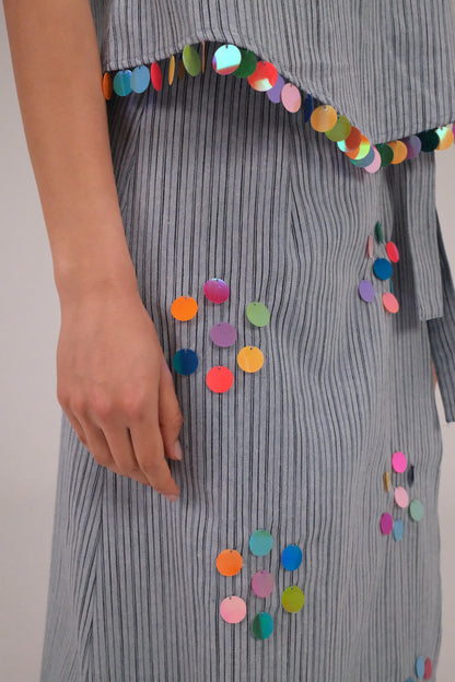 THE BLUE WRAP SKIRT WITH COINS