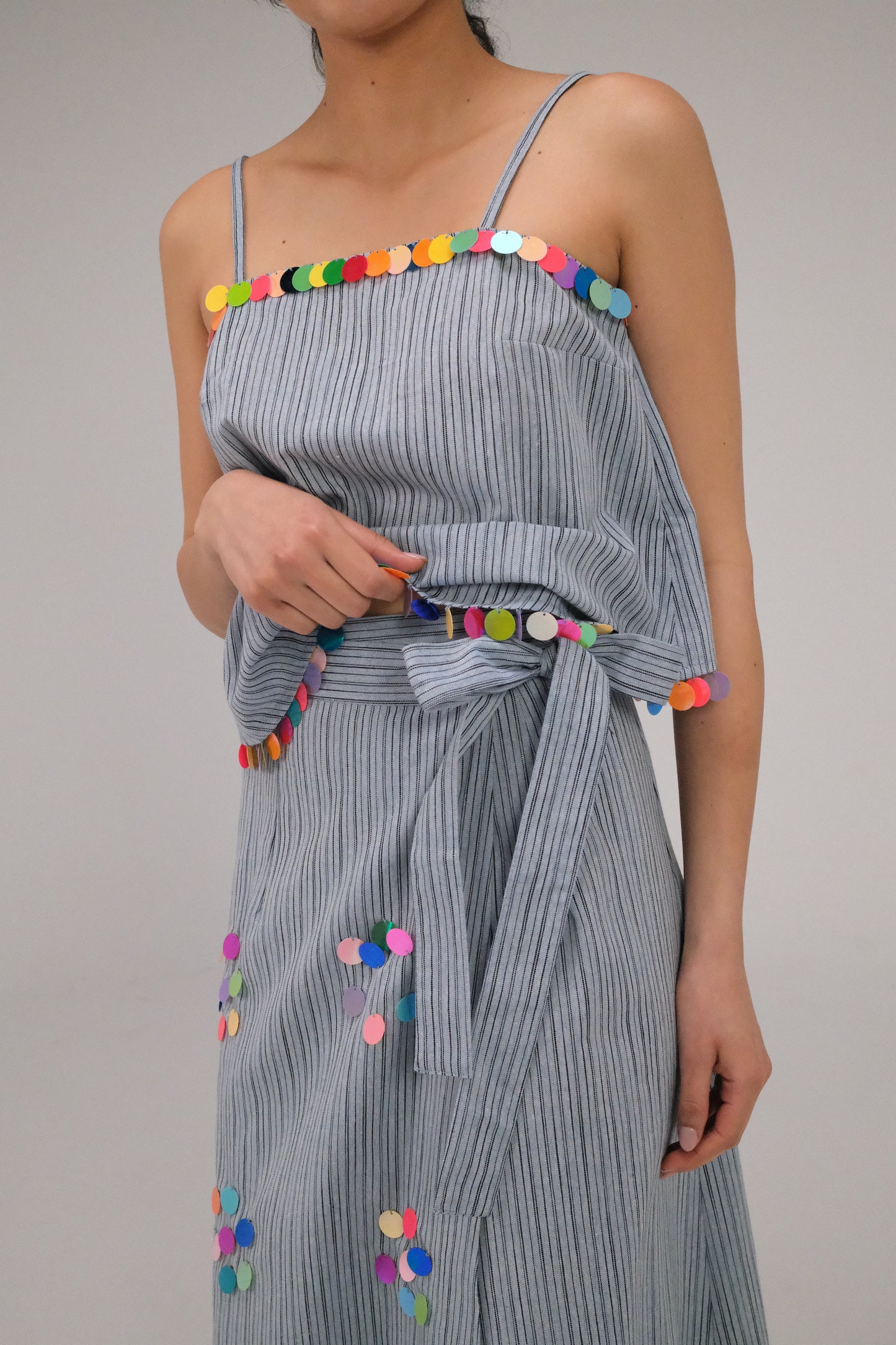 THE BLUE WRAP SKIRT WITH COINS