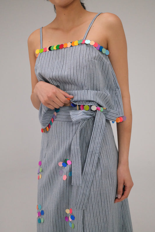 THE BLUE WRAP SKIRT WITH COINS