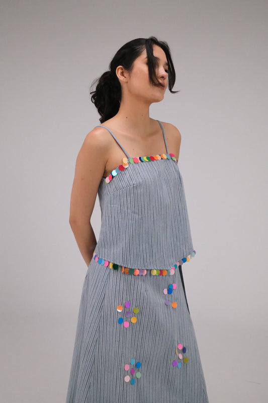 THE BLUE TOP WITH COINS