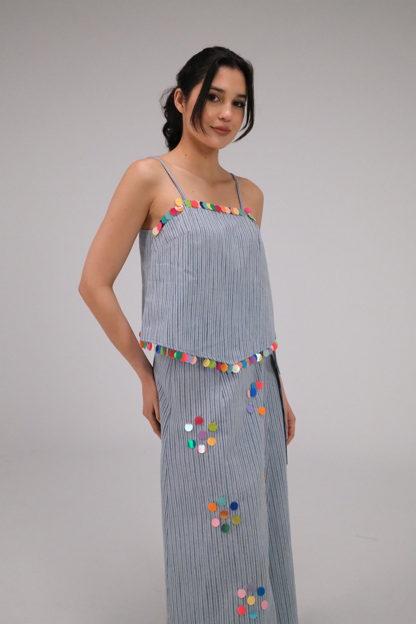 THE BLUE WRAP SKIRT WITH COINS
