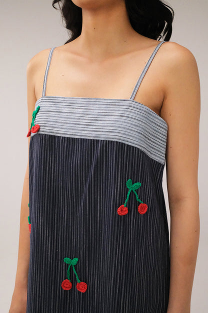 THE MAXI CHERRIES DRESS IN BLUE