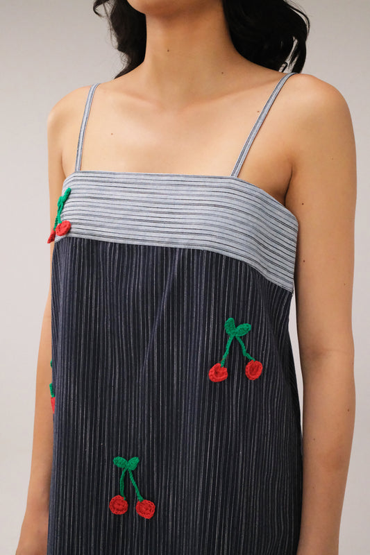 THE MAXI CHERRIES DRESS IN BLUE