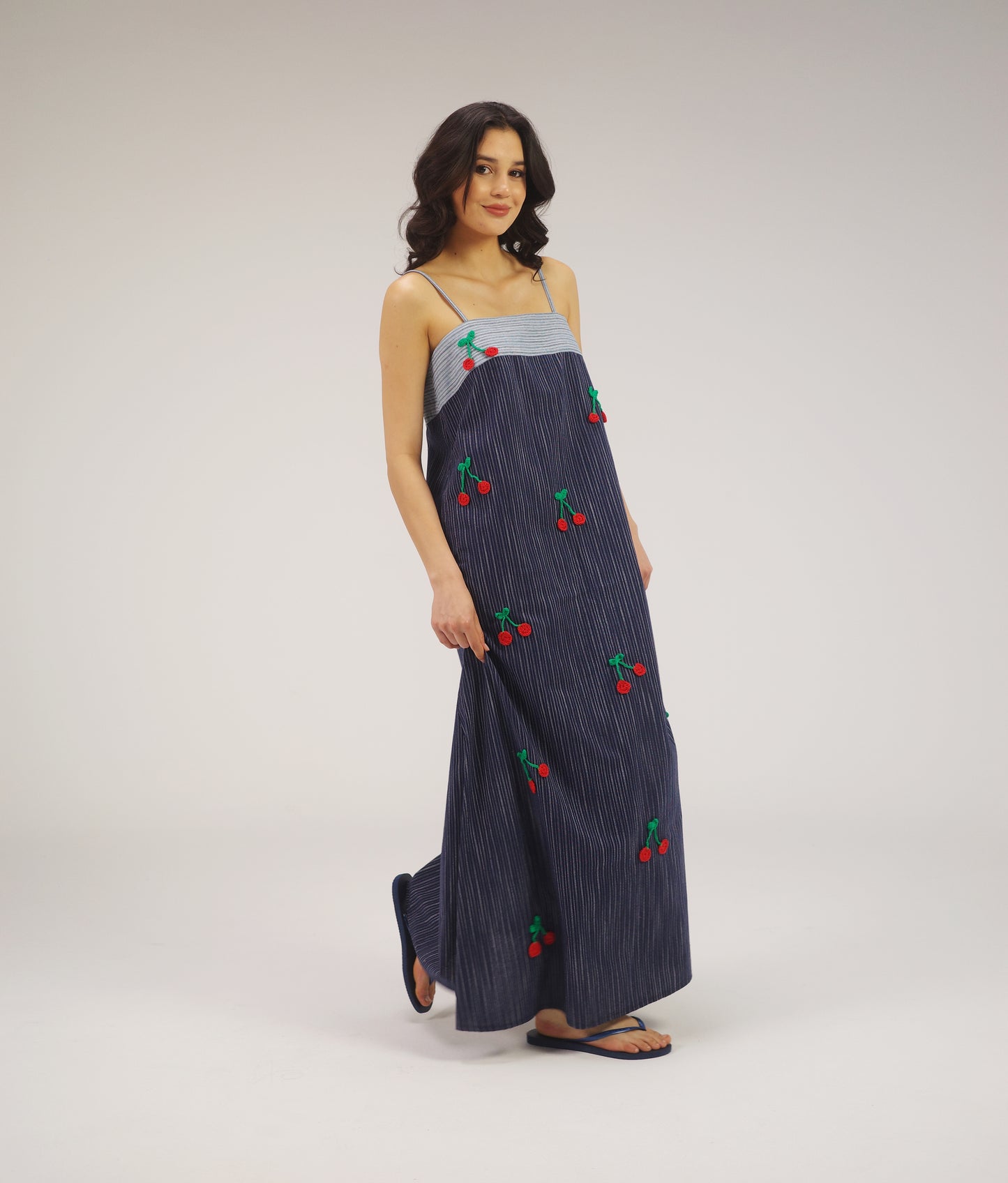THE MAXI CHERRIES DRESS IN BLUE