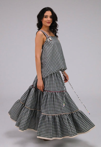 THE ZIGZAG GINGHAM MAXI SKIRT IN GREEN
