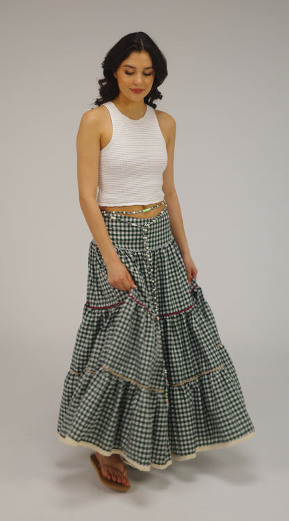 THE ZIGZAG GINGHAM MAXI SKIRT IN GREEN
