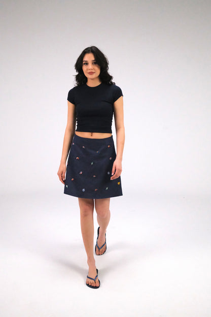 THE DENIM ALINE MINI SKIRT WITH PINS