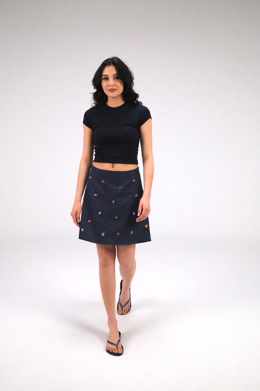 THE DENIM ALINE MINI SKIRT WITH PINS