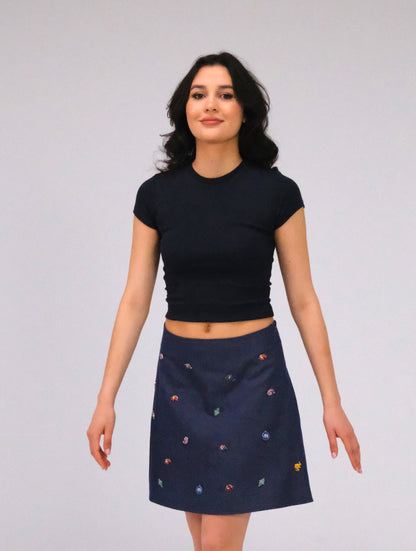 THE DENIM ALINE MINI SKIRT WITH PINS