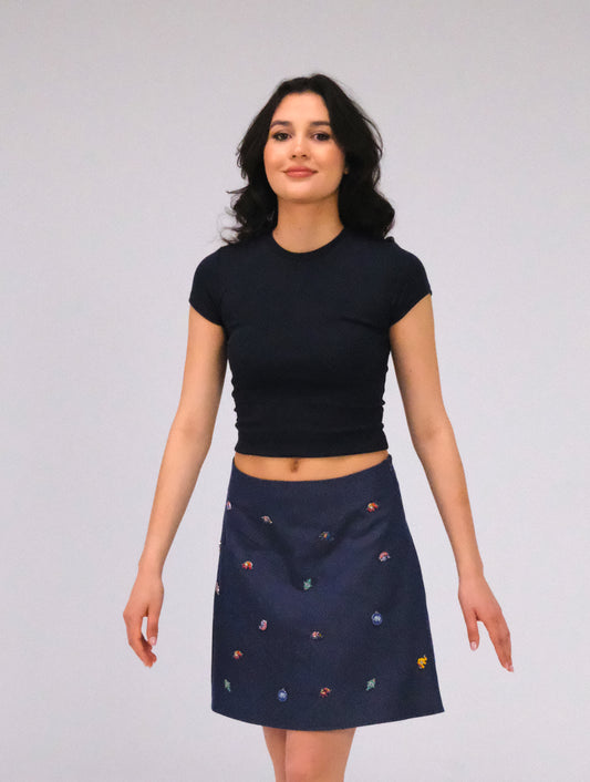 THE DENIM ALINE MINI SKIRT WITH PINS