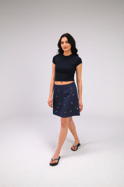 THE DENIM ALINE MINI SKIRT WITH PINS