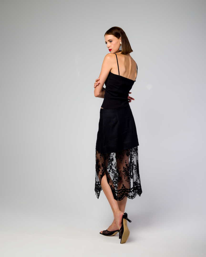 THE LINEN & LACE MIX SKIRT