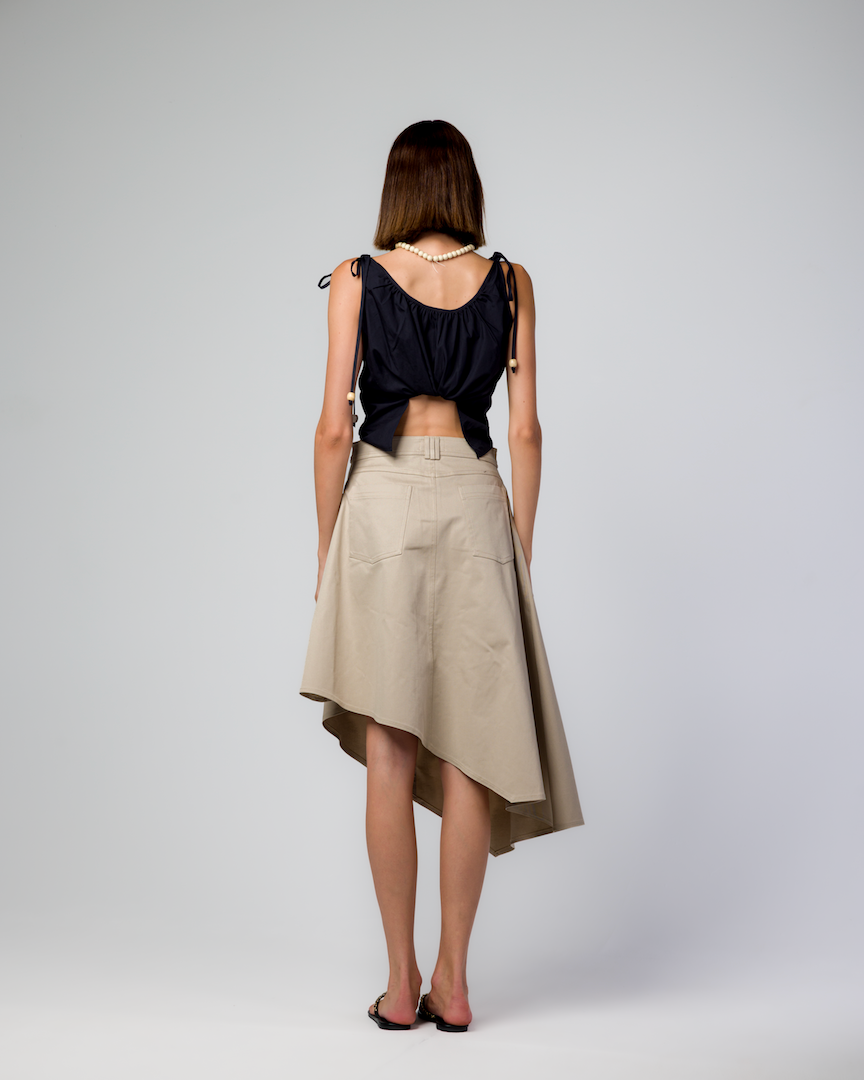 BEIGE GABARDINE ASYMMETRIC SKIRT