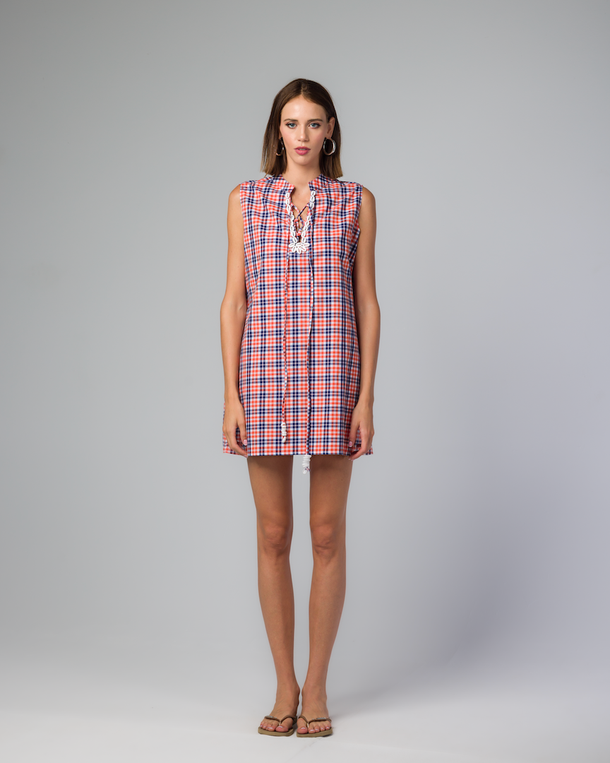 ORANGE CHECKS MINI DRESS
