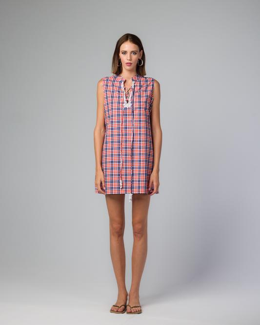 ORANGE CHECKS MINI DRESS