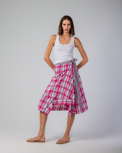 CHECKS ASYMMETRIC WRAP SKIRT