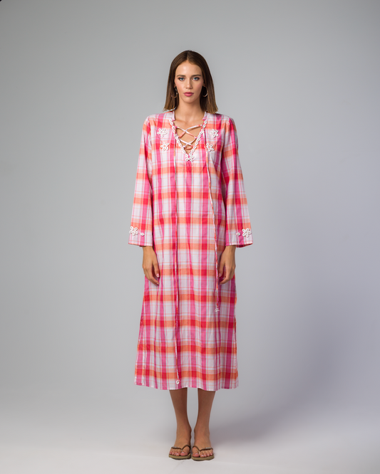 PINK & ORANGE MAXI CHECKS DRESS