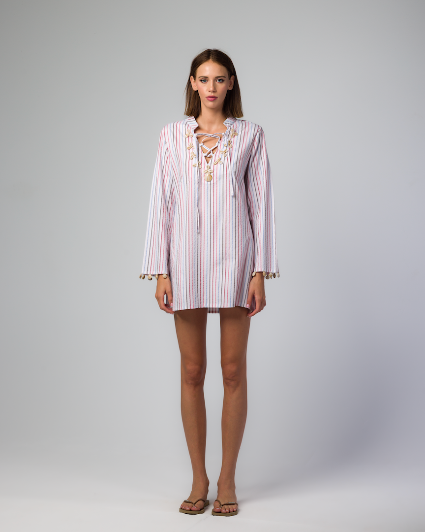 WHITE STRIPED MINI DRESS