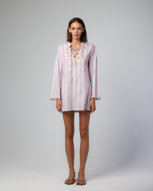WHITE STRIPED MINI DRESS